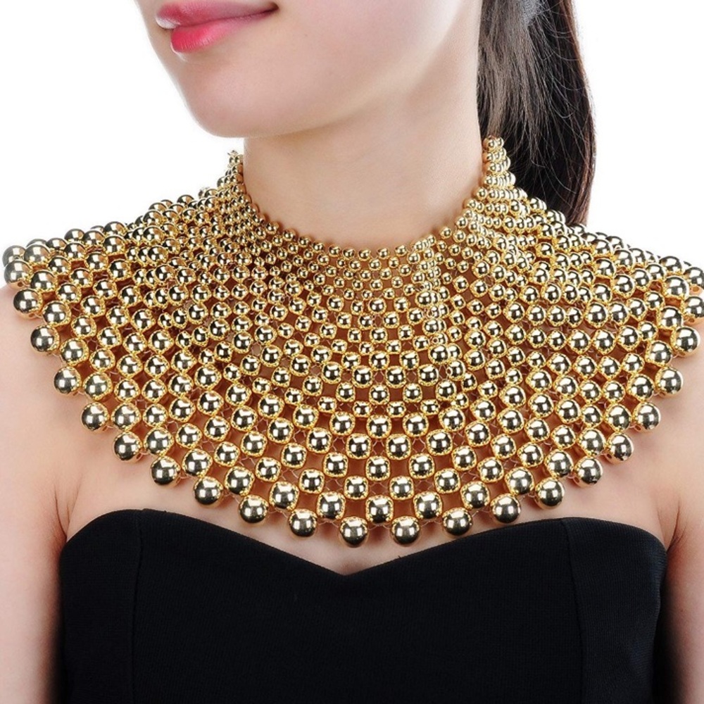 💙 MOXI GOLD PEARL BIB CHOKER STATEMENT NECKLACE *